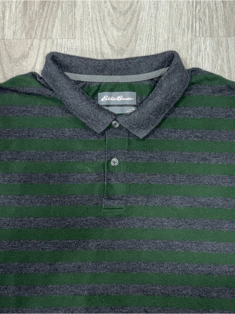 Eddie Bauer Polo Shirt Mens XL Green Gray Striped Casual Classic